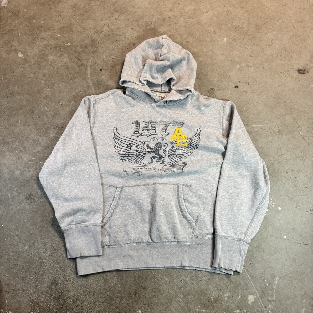 Y2K American Eagle Hoodie Mens Large Gray Fleece Pullover Sweatshirt Activewear